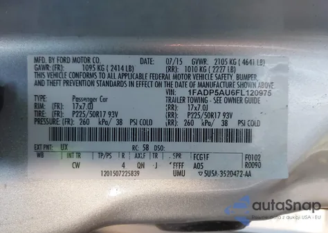 2015 Ford C-Max Hybrid Se z USA, uszkodzony, nr VIN 1FADP5AU6FL120975